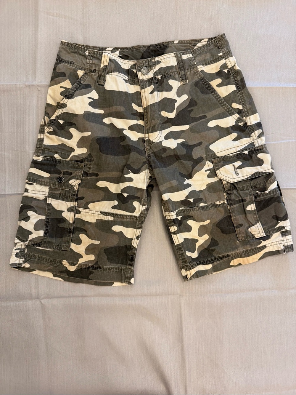 Men's Camo Cargo Shorts in Olive and Beige